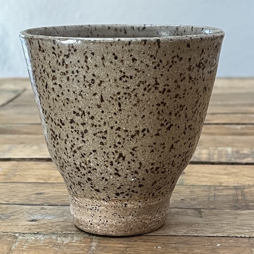 Stoneware Pottery Cup 4.25" Taupe Speckled Glaze Tapered Design